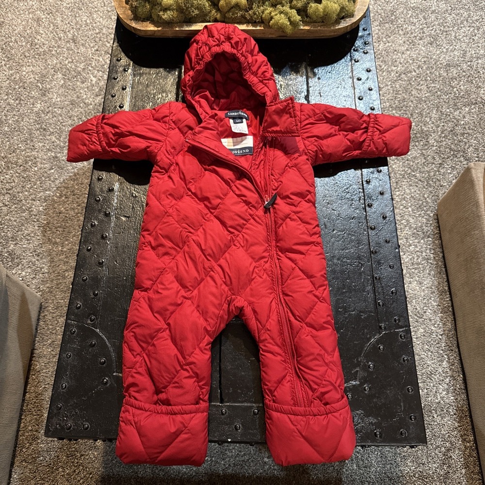 Lands' End Goose Down Puffer Bunting Snowsuit Red 6-12 Months Unisex Warm Winter